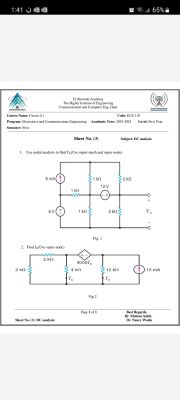 DC circuit analysis worksheet featuring circuit diagrams with instructions for nodal analysis.