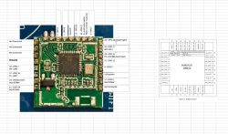 Image of a circuit board with pin labels next to a BL602C/E QFN32 layout diagram.