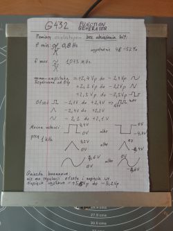 Notatka techniczna na kratkowanej kartce z parametrami generatora funkcyjnego G432