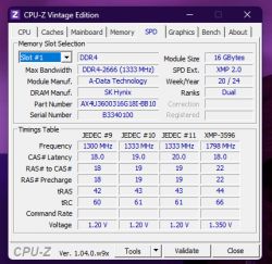 Zrzut ekranu programu CPU-Z przedstawiający szczegóły dotyczące pamięci RAM.