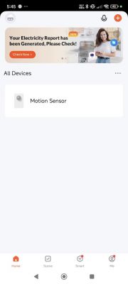Screenshot of a mobile app showing a detected motion sensor.