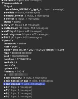 MQTT Configuration for a 4-Channel Home Device Screenshot of MQTT configuration for a home device with four channels.