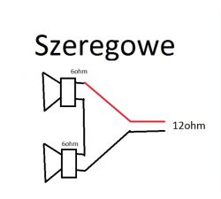 Schemat połączenia dwóch głośników szeregowo.