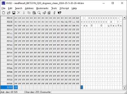 Screenshot of the XVI32 program showing the editing of a binary file with numerous FF values.