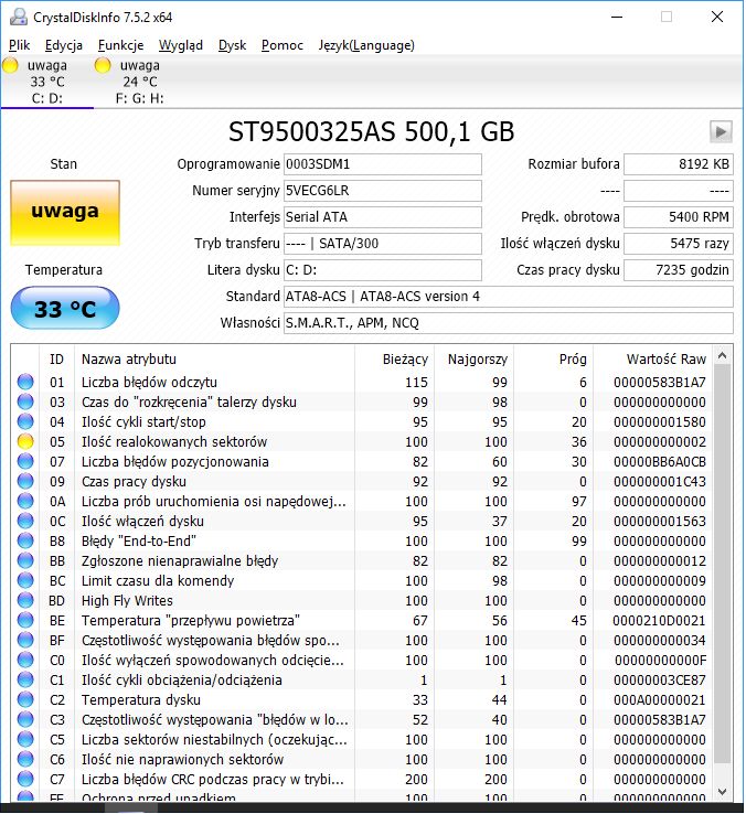Pytanie o parametry S.M.A.R.T. - Samsung HN-M101MBB
