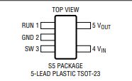 Top view of a TSOT-23-5 package integrated circuit.