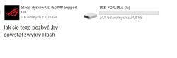 Zrzut ekranu z Windows: napęd CD (E „MB Support” i pendrive „USB-FORLULA (X”