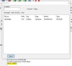 Screenshot of software showing detected GD25Q80x flash chip with SPI ID: C84014