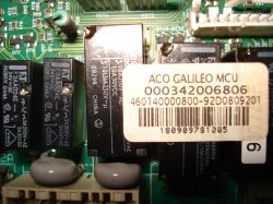 Close-up of a circuit board with relays and an ACO GALILEO MCU label.