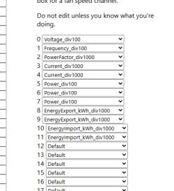 Dropdown list with selectable units and electrical measurement parameters