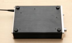 Bottom of Headphone Amplifier Enclosure Bottom view of a headphone amplifier with a new, larger enclosure.