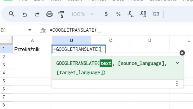 GOOGLETRANSLATE formula in Google Sheets