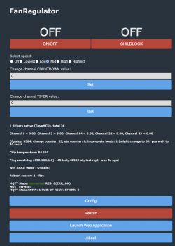 User interface for FanRegulator with OpenBeken Firmware settings.