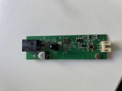 Electronic module on PCB with connectors and push button PCB module with electronic components, connectors, and a push button