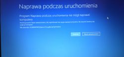 Ekran naprawy systemu Windows z komunikatem o niepowodzeniu naprawy przy uruchamianiu
