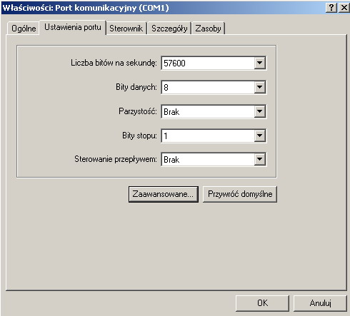 Ferguso 3018. Jakie powinny być ustawienia portu COM?