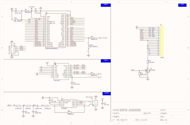ESP32-2432S028R Connection Diagram Connection diagram of the ESP32-2432S028R board with display and touch panel