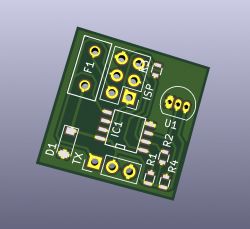 Obrazek przedstawia projekt płytki drukowanej z elementami elektroniki.