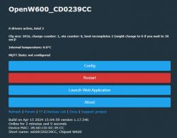 OpenW600 Interface with Device Information Screenshot of OpenW600 interface with device information and status.