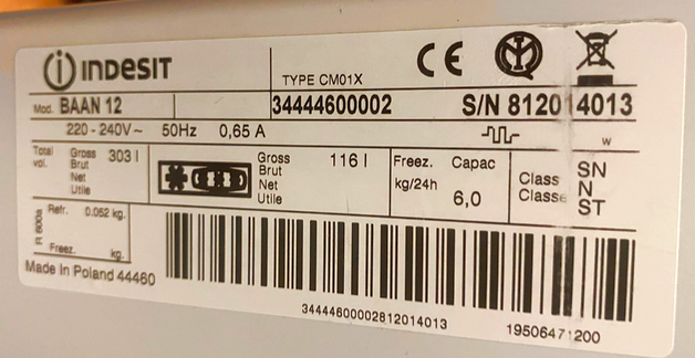 Indesit BAAN12 (typ CM01X) lodówka 15 letnia, tu za bardzo chłodzi