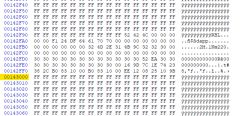 Screenshot from HxD hex editor highlighting the field starting at address 00143000. The hex values are predominantly FF.