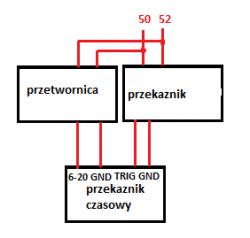 Schemat połączeń z przetwornicą, przekaźnikiem i przekaźnikiem czasowym.