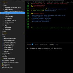 Screenshot of an ESP32 project with EQ16 analyzer and PlatformIO interface