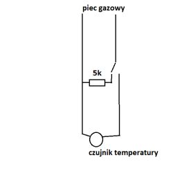 Schemat układu elektrycznego z piecem gazowym i czujnikiem temperatury.