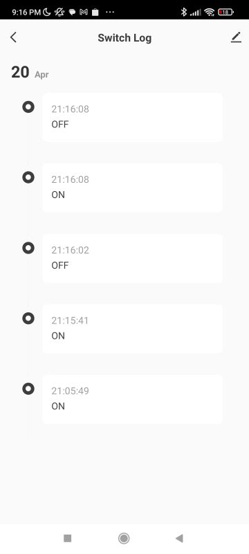Switch Log in the App App screen showing the switch log.