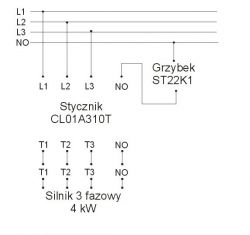 Jak podłączyć grzybek ST22K1 do stycznika CL01A310T w silniku 3-fazowym?