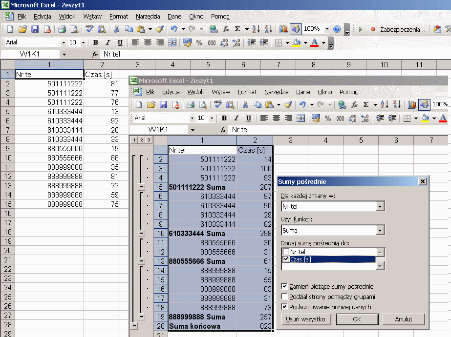 Excel Zliczanie Czasu Rozmów Biling Elektrodapl 5079