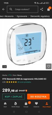 Sterownik VTS HMI z wyświetlaczem pokazującym 23°C i opcje sterowania