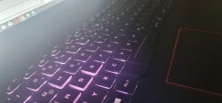 Backlit keyboard of a GL753 ROG Strix laptop with limited functionality.