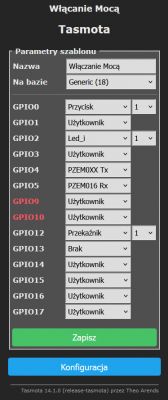 GPIO Configuration in Tasmota Screenshot of Tasmota configuration showing GPIO port settings.