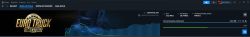 Okno Steam z pobieraniem gry Euro Truck Simulator 2, niskie wykorzystanie dysku, pasek postępu na 53%.