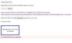 OTA file OpenBK7238_1.18.233.rbl selected but error message is shown.