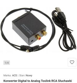 Konwerter audio z Toslink na RCA z przewodami USB i optycznym