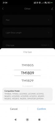Chip Type Selection in App Chip type selection screen in the app.