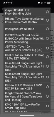 Smart home device list in a mobile app interface