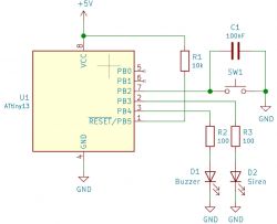 Prosty kod alarmu dla piwnicy w języku C na Attiny13/Atmega8 z krańcówką drzwi