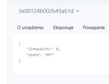 Zrzut ekranu z informacjami o urządzeniu Zigbee w Home Assistant