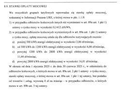 Dokument przedstawiający stawki opłaty mocowej dla różnych grup odbiorców energii elektrycznej.