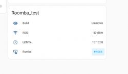 Roomba_test Control Panel Roomba_test user interface with device information.