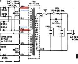 Fragment schematu elektrycznego z oznaczeniem bezpieczników.