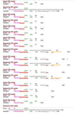 Screenshot of Tuya TH01 communication analysis using TuyaMCUAnalyzer.