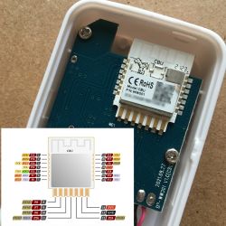 CBU BK7231N Module on Leak Sensor Circuit Board CBU BK7231N module on a printed circuit board with pin layout.