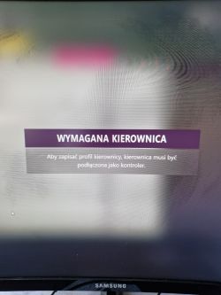 Komunikat na ekranie: Wymagana kierownica - Aby zapisać profil kierownicy, kierownica musi być podłączona jako kontroler.