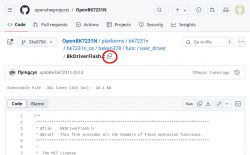 Screenshot of a GitHub repository for the BkDriverFlash.c file in the OpenBK7231N project.