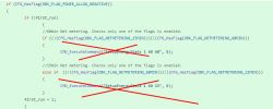 Screenshot of C code with crossed-out lines.