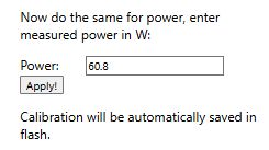 Screenshot of calibration form with power input field.
